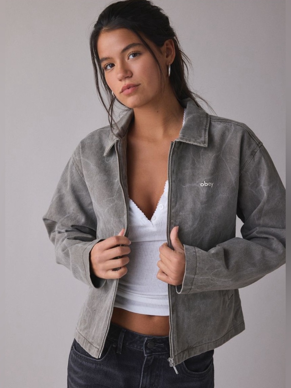 OBEY Donovan Zip-Front Denim Chore Jacket NWT Size S - Major Brown Wrinkle Wash